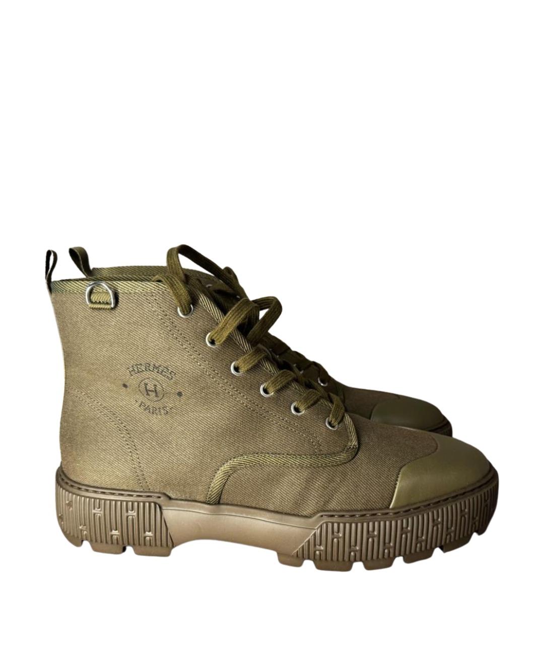 HERMES Хаки текстильные низкие ботинки, фото 1