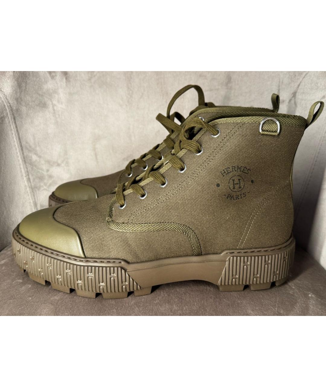 HERMES Хаки текстильные низкие ботинки, фото 5