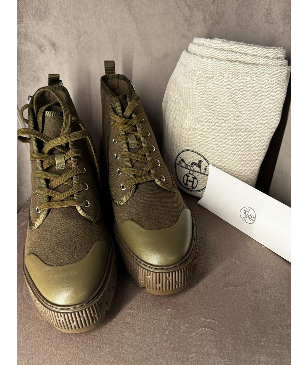 HERMES Хаки текстильные низкие ботинки, фото 2