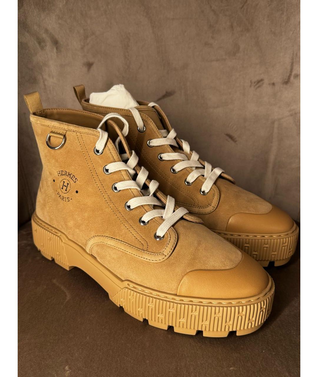 HERMES Бежевые текстильные ботинки, фото 8
