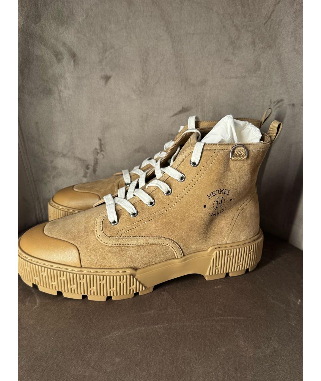 HERMES Бежевые текстильные ботинки, фото 5