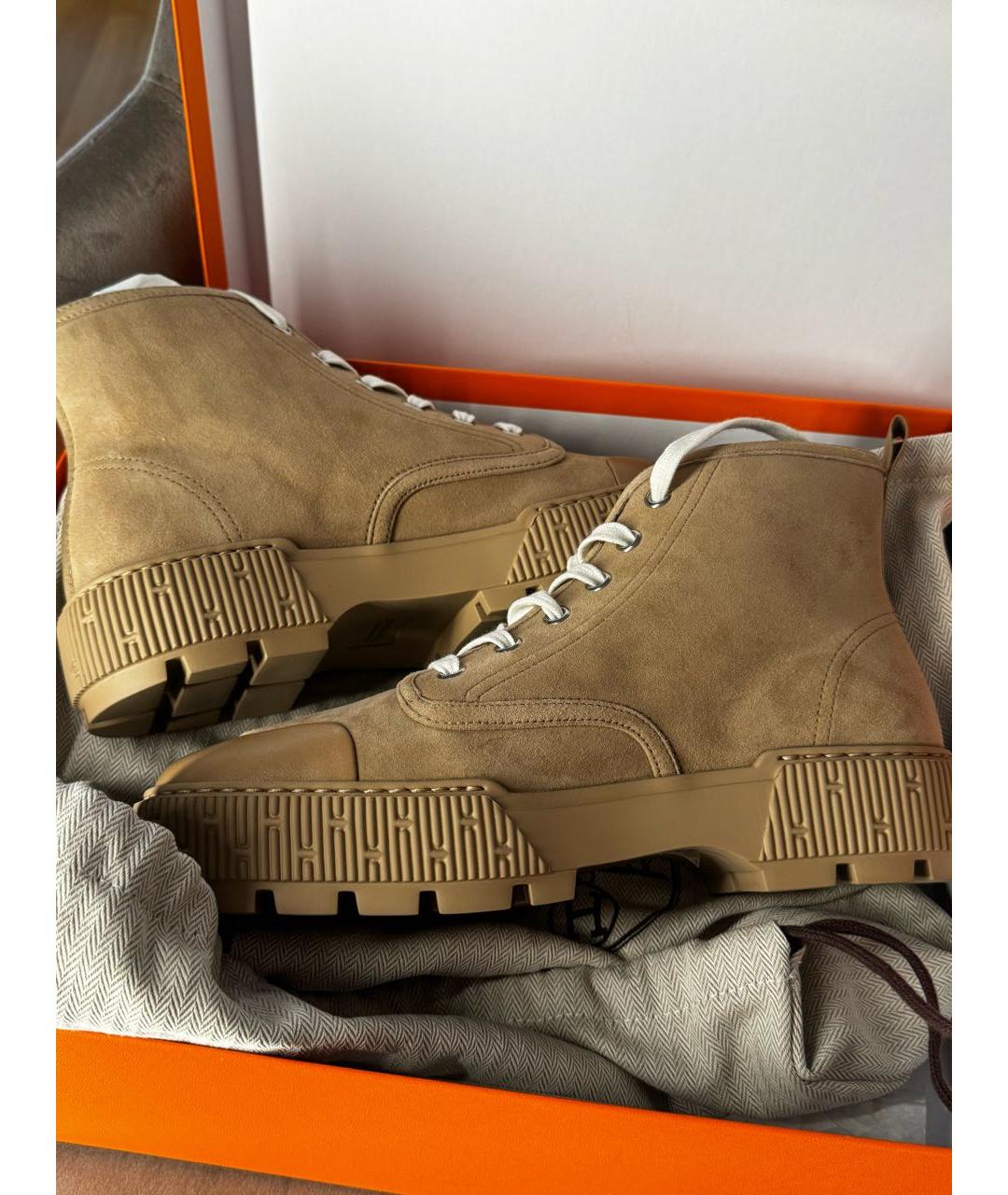 HERMES Бежевые текстильные ботинки, фото 7