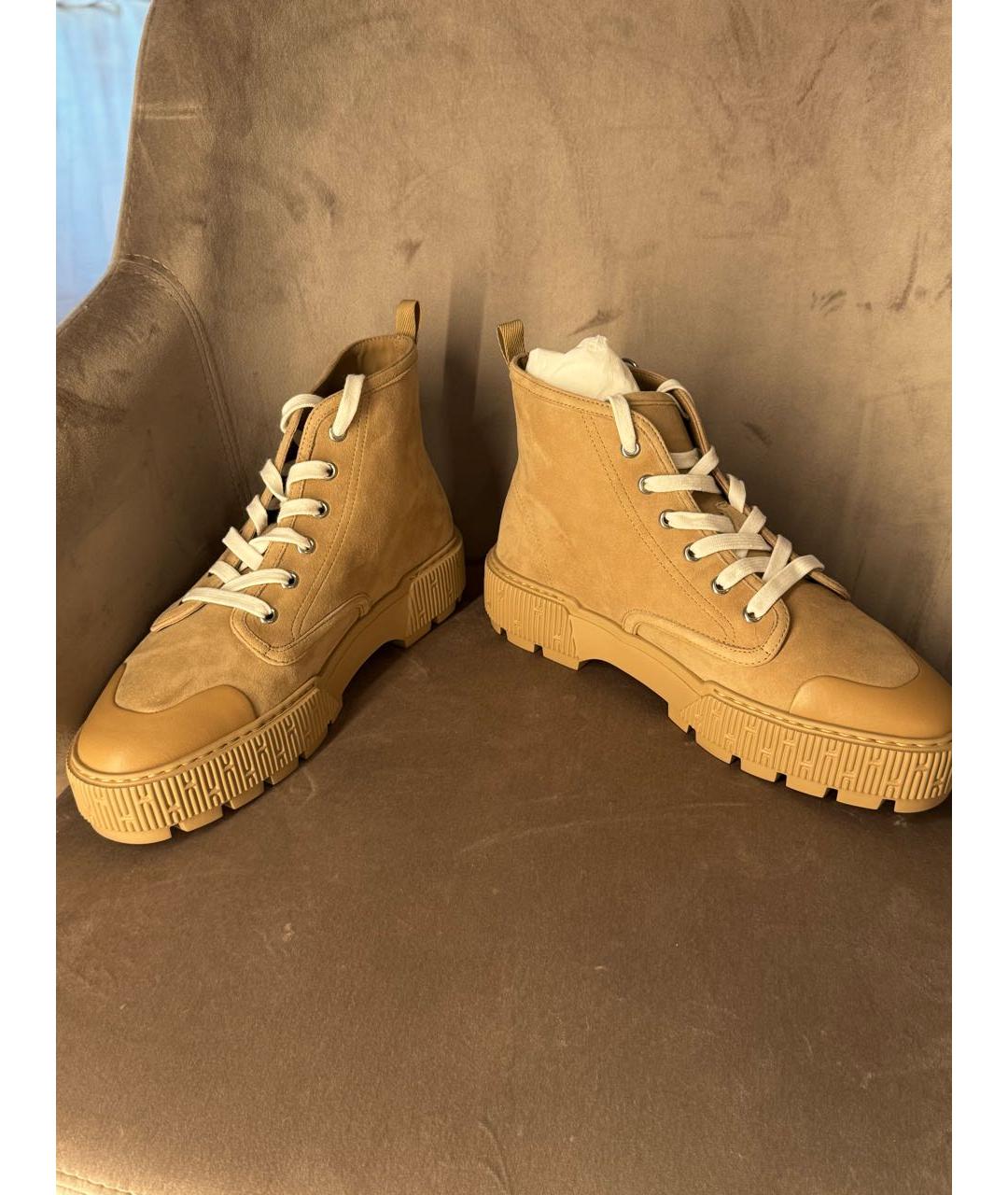 HERMES Бежевые текстильные ботинки, фото 2