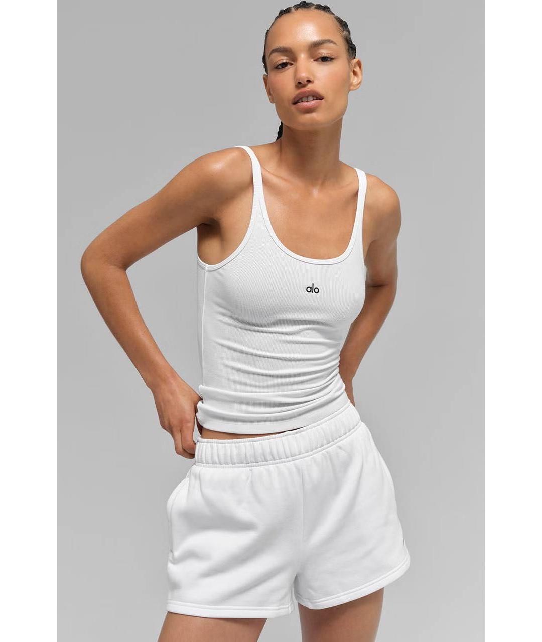 ALO YOGA Белая хлопковая майка, фото 3