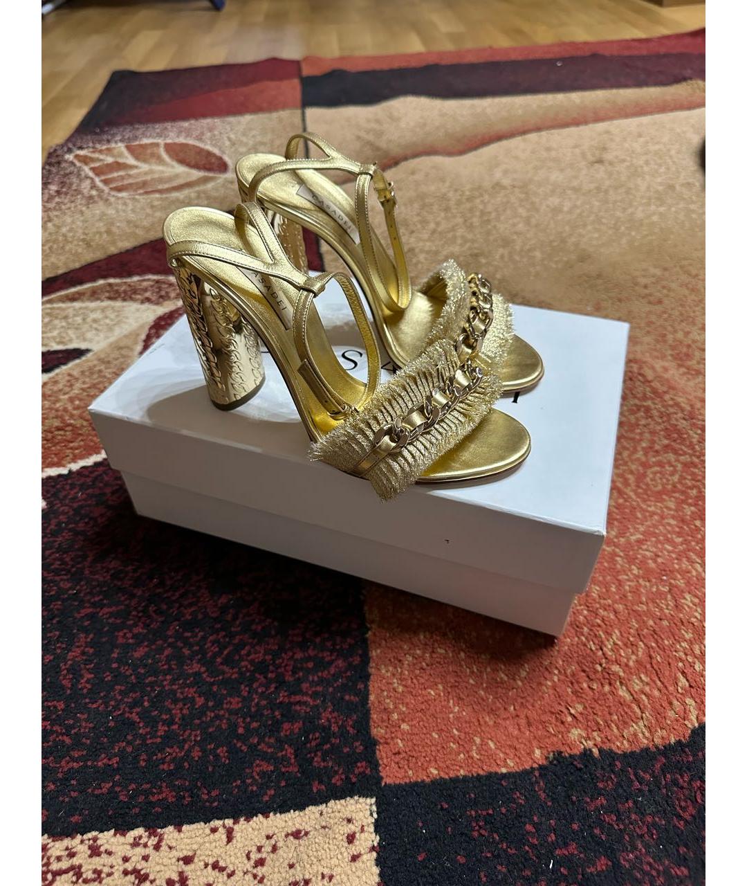 CASADEI Золотые кожаные босоножки, фото 7