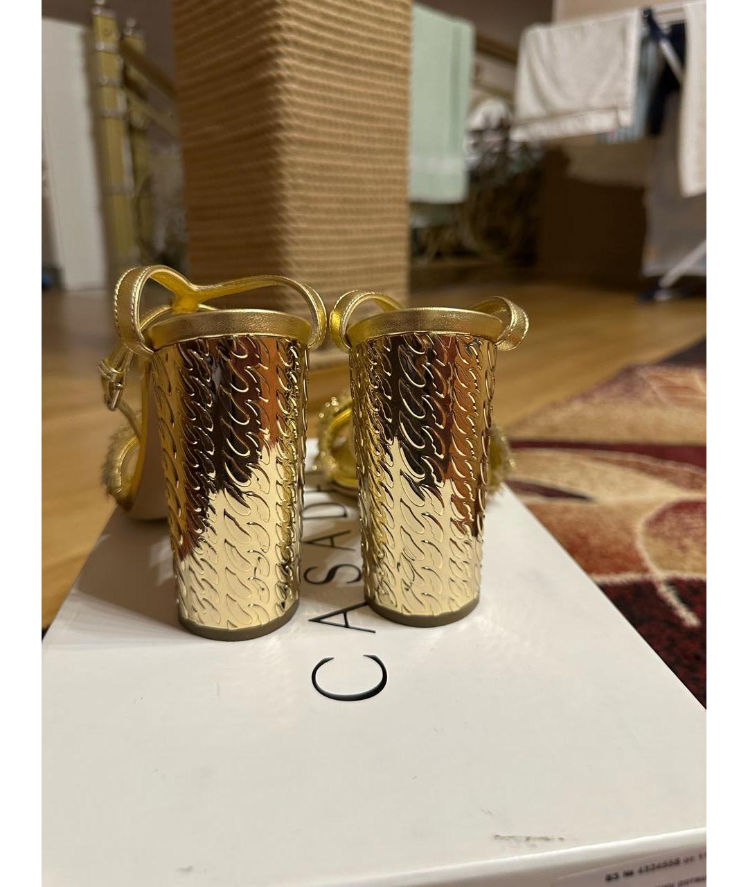 CASADEI Золотые кожаные босоножки, фото 4
