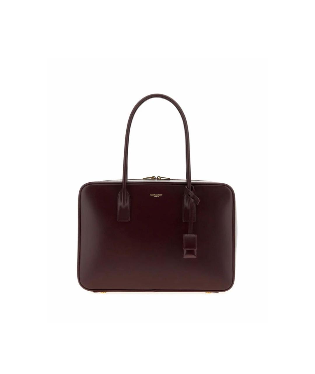 SAINT LAURENT Бордовая кожаная сумка с короткими ручками, фото 4