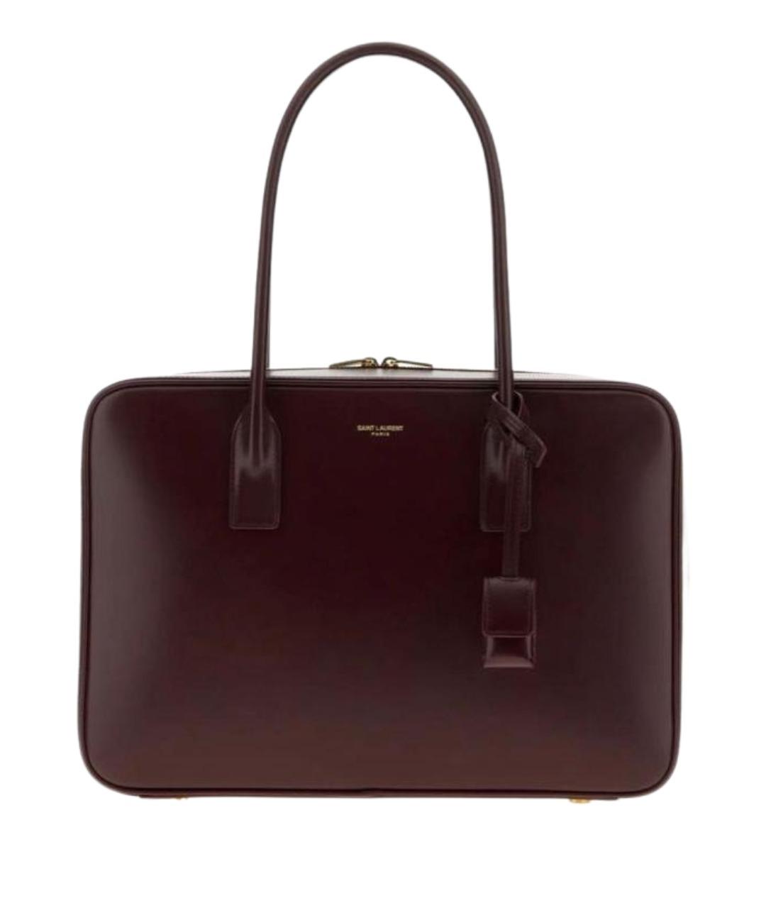 SAINT LAURENT Бордовая кожаная сумка с короткими ручками, фото 1