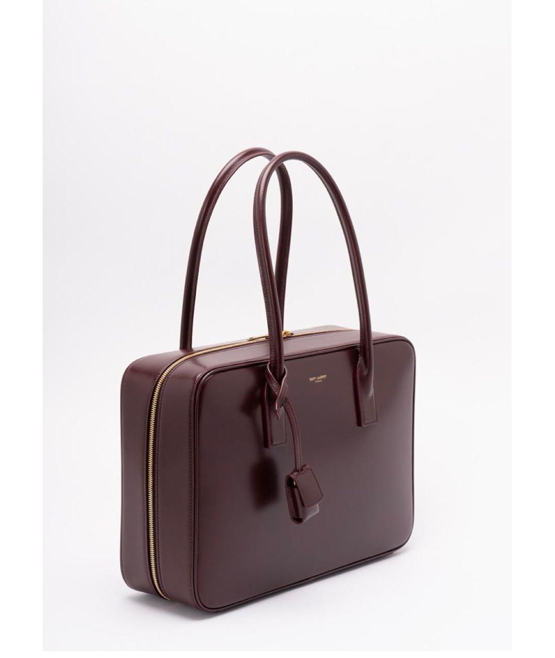 SAINT LAURENT Бордовая кожаная сумка с короткими ручками, фото 2