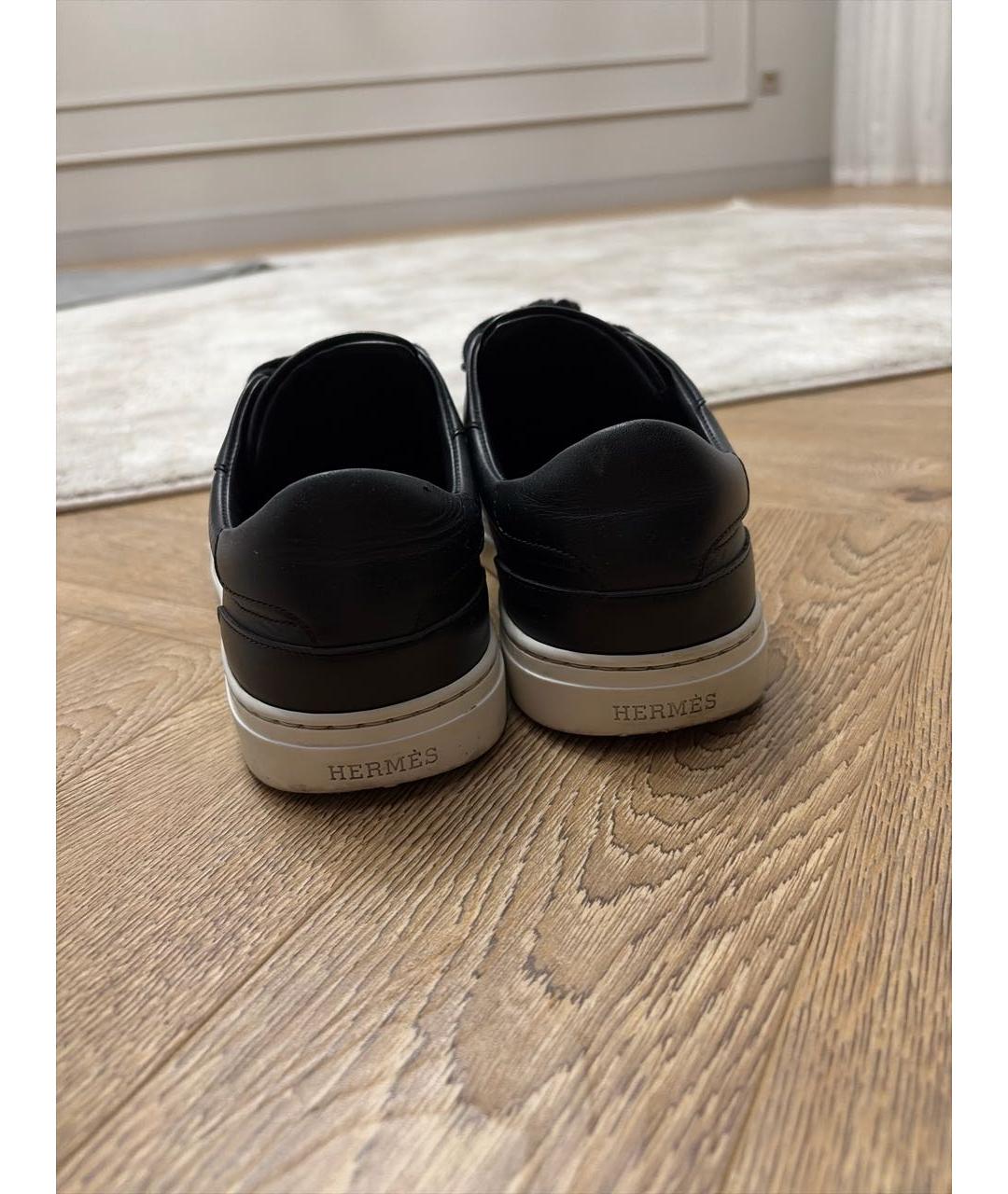 HERMES Черные кожаные кеды, фото 4