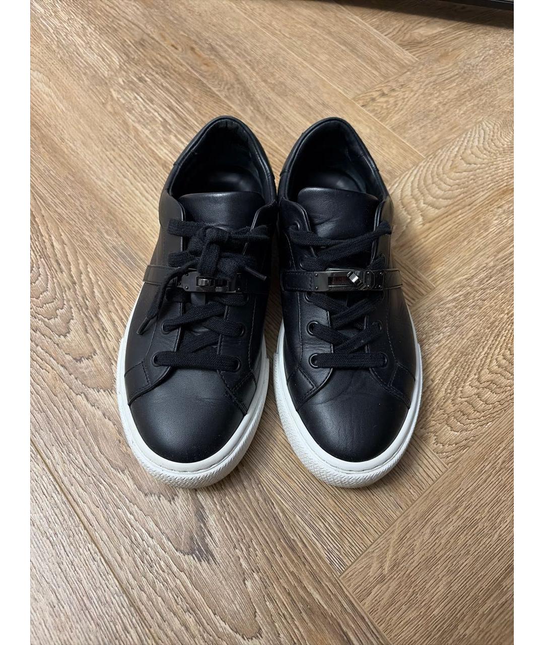 HERMES Черные кожаные кеды, фото 2