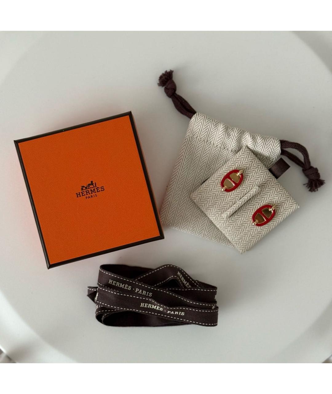 HERMES Красные металлические серьги, фото 5