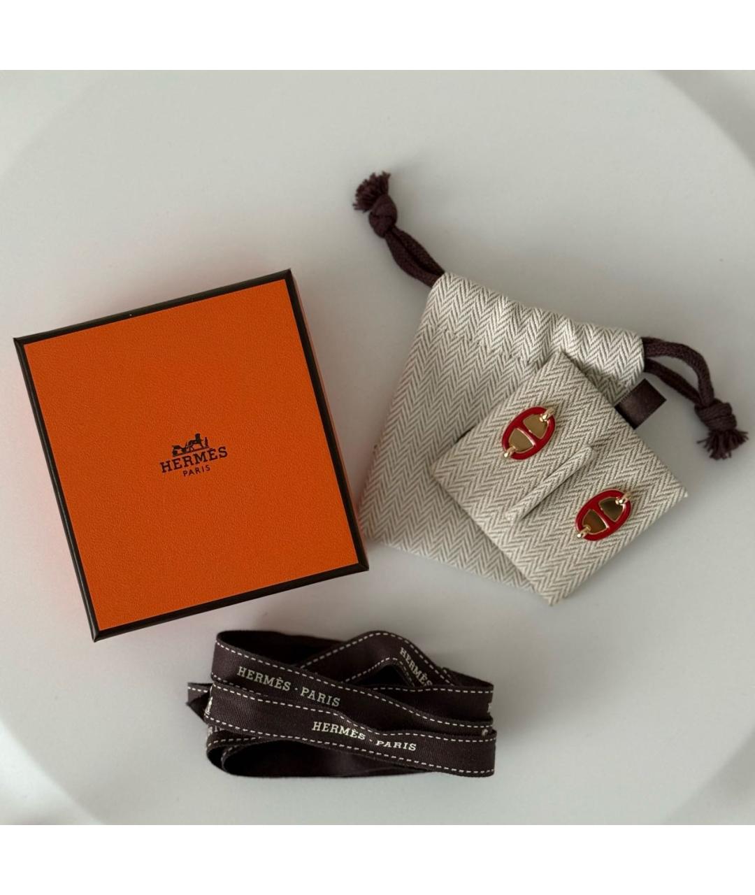 HERMES Красные металлические серьги, фото 4