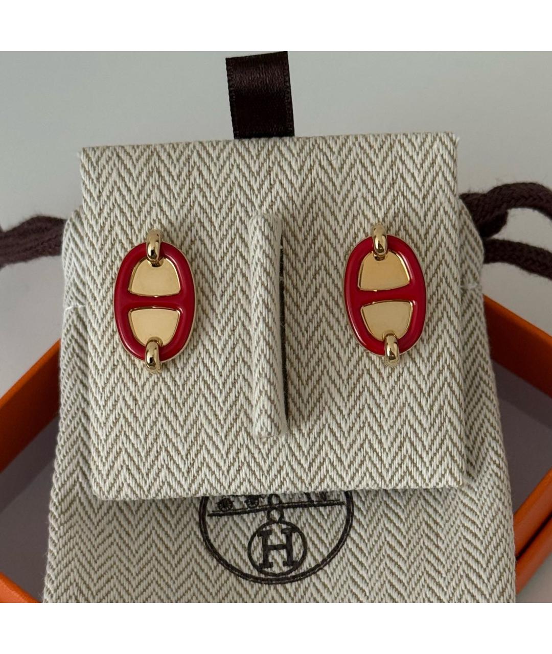 HERMES Красные металлические серьги, фото 6