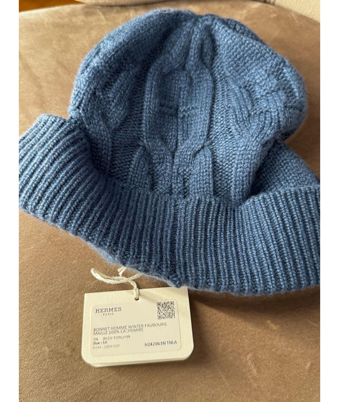HERMES Темно-синяя кашемировая шапка, фото 5