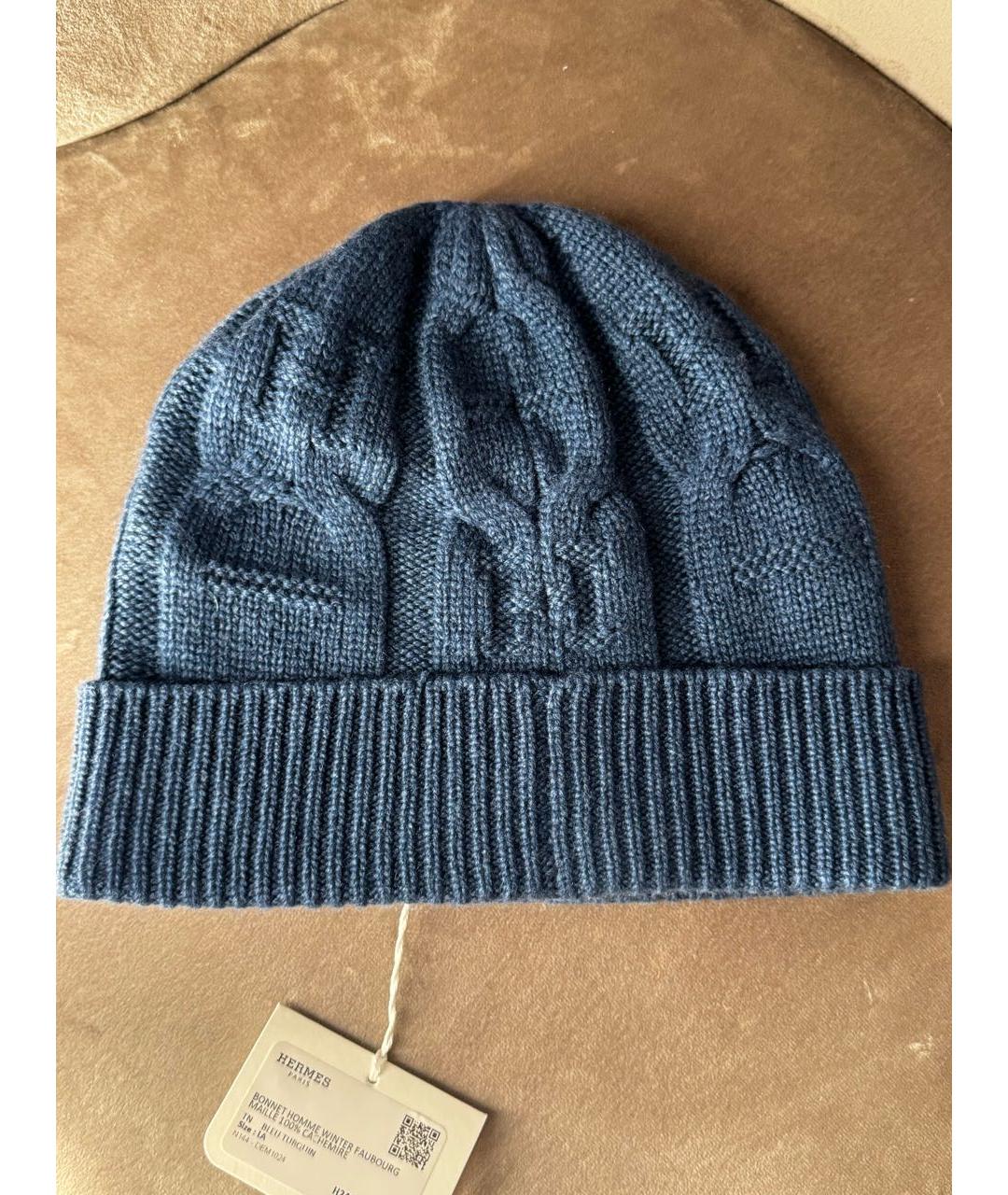 HERMES Темно-синяя кашемировая шапка, фото 2