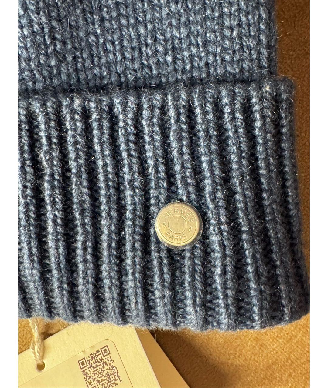 HERMES Темно-синяя кашемировая шапка, фото 3
