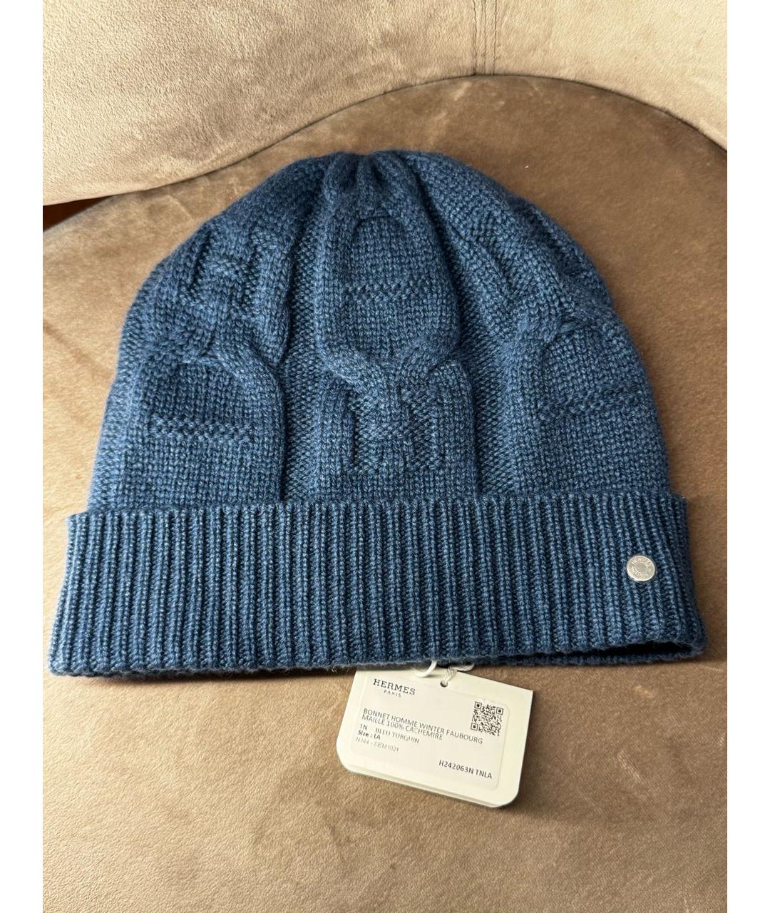 HERMES Темно-синяя кашемировая шапка, фото 6