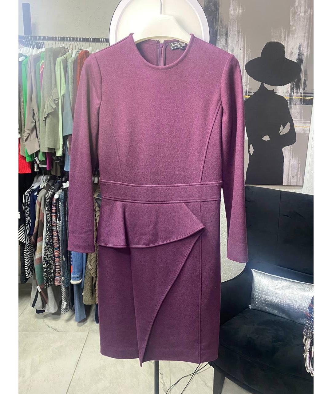 FERRAGAMO Фиолетовое шерстяное повседневное платье, фото 6