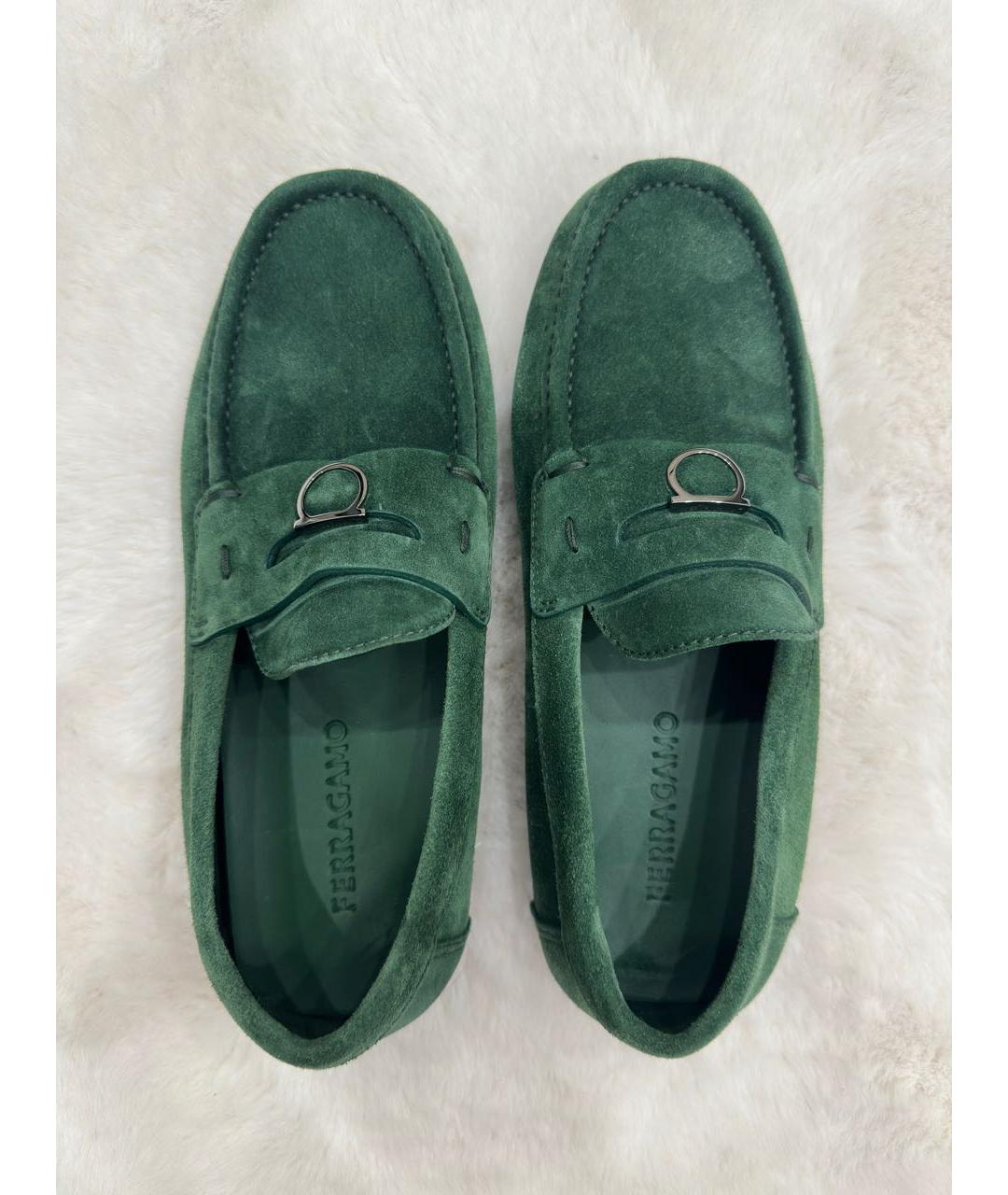 FERRAGAMO Зеленые замшевые мокасины, фото 3