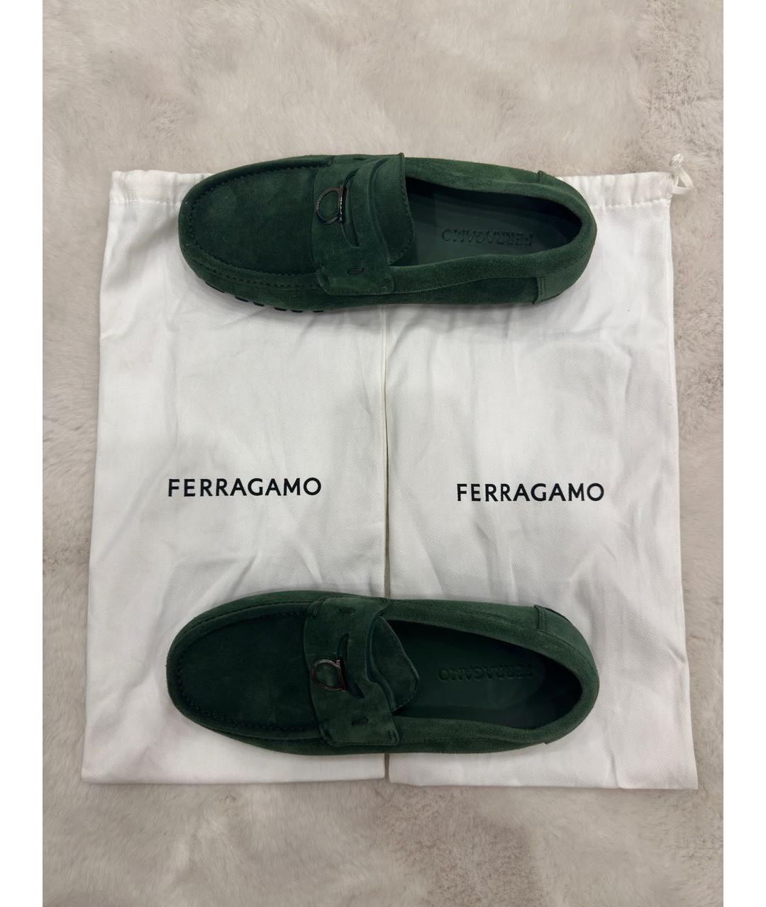 FERRAGAMO Зеленые замшевые мокасины, фото 6
