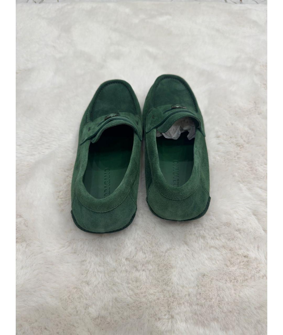 FERRAGAMO Зеленые замшевые мокасины, фото 4