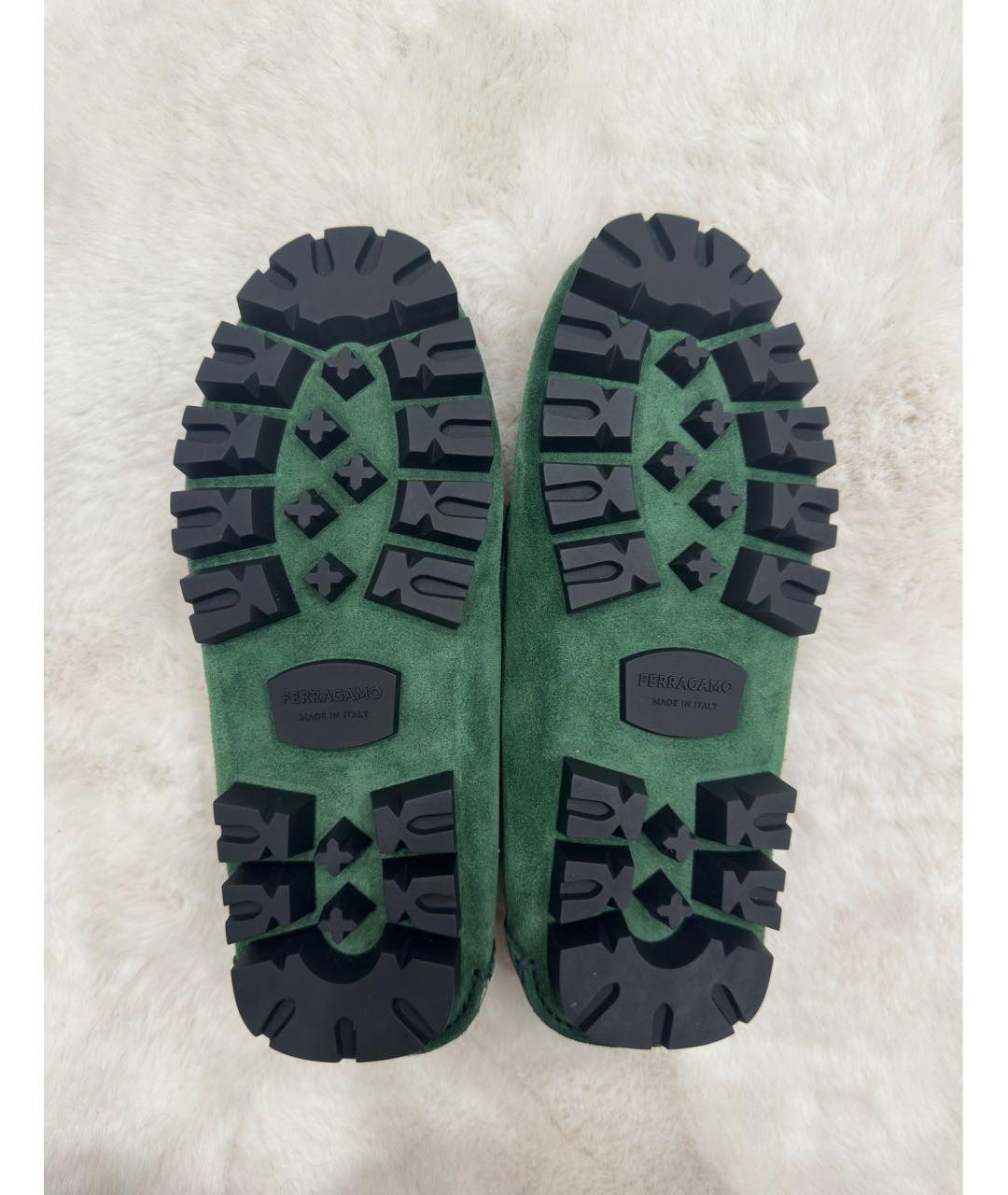 FERRAGAMO Зеленые замшевые мокасины, фото 5
