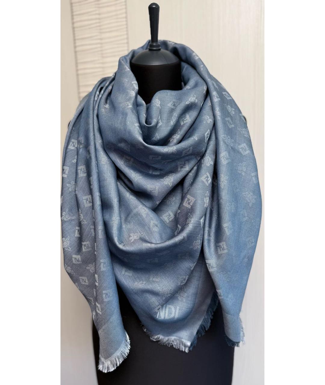FENDI Голубой шерстяной платок, фото 2