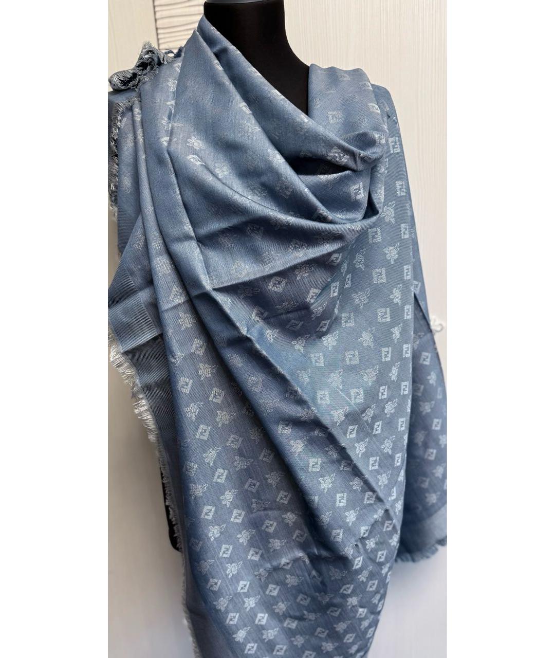 FENDI Голубой шерстяной платок, фото 6