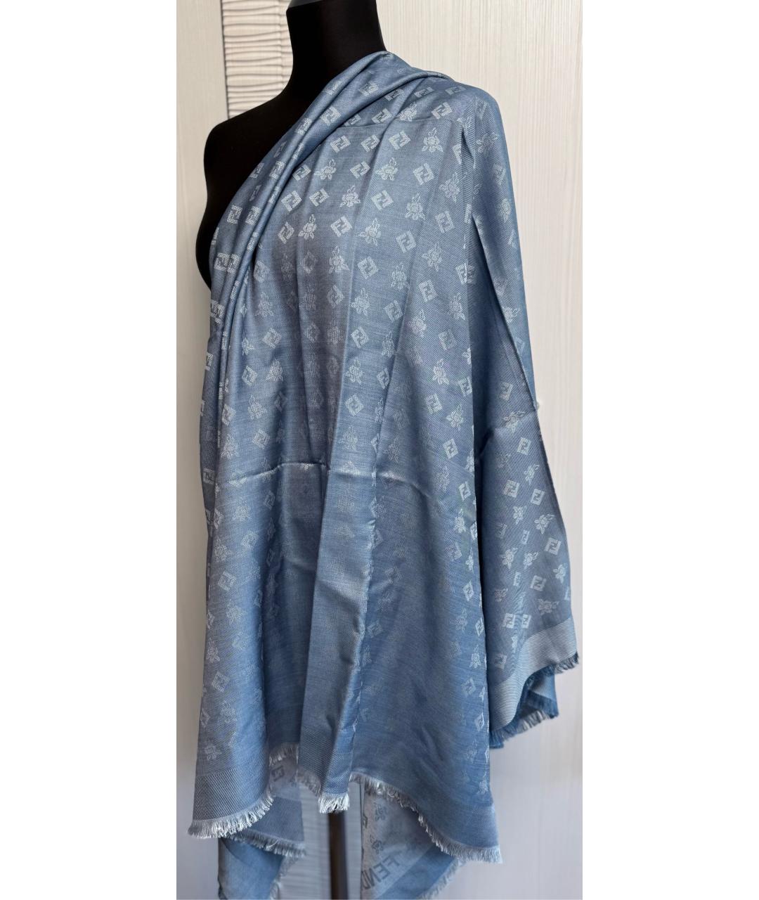 FENDI Голубой шерстяной платок, фото 5