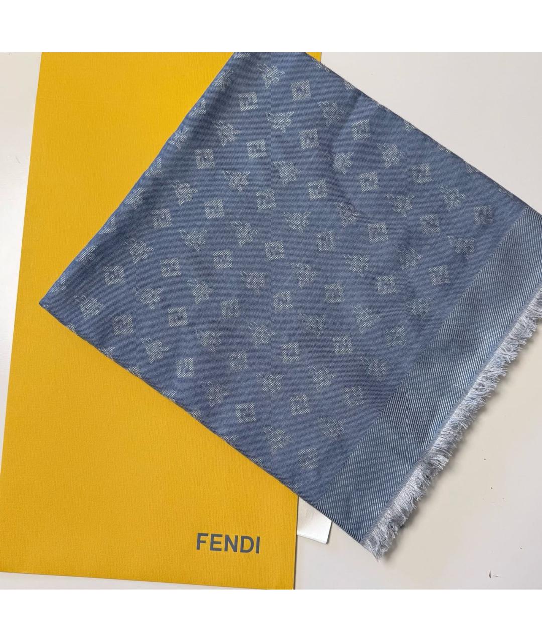 FENDI Голубой шерстяной платок, фото 4