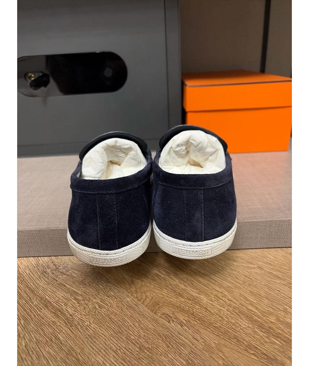HERMES Темно-синие замшевые лоферы, фото 4
