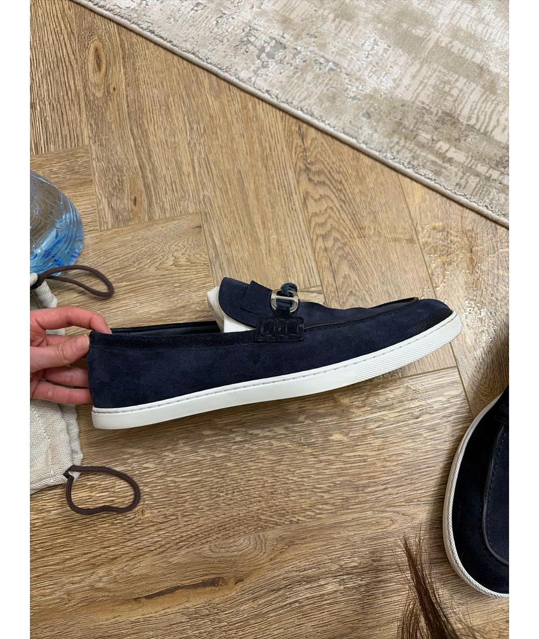 HERMES Темно-синие замшевые лоферы, фото 5