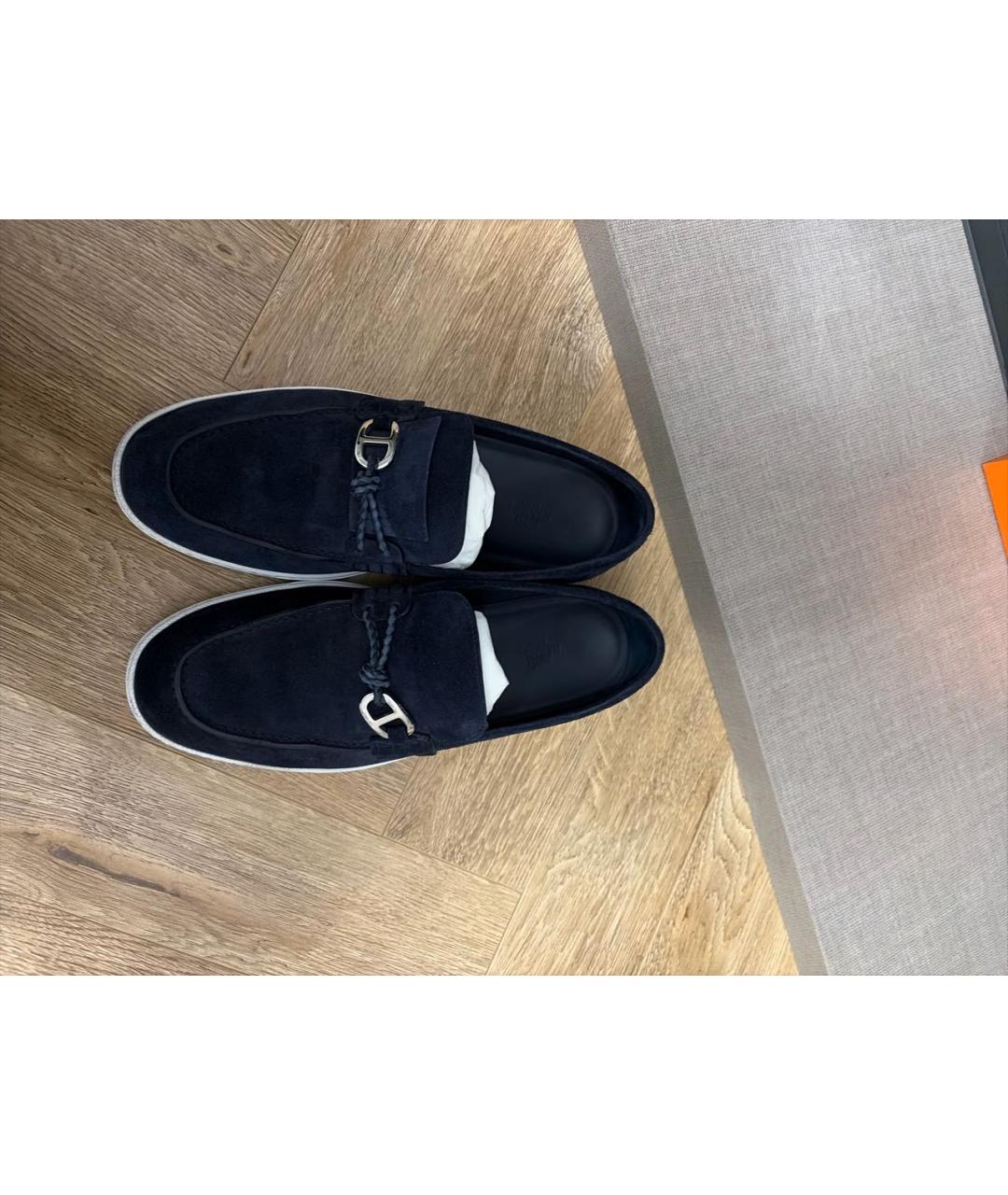 HERMES Темно-синие замшевые лоферы, фото 3