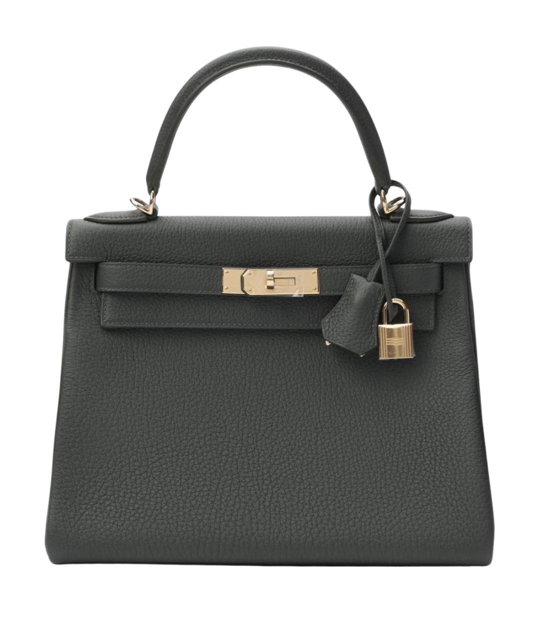HERMES Серая кожаная сумка с короткими ручками, фото 1