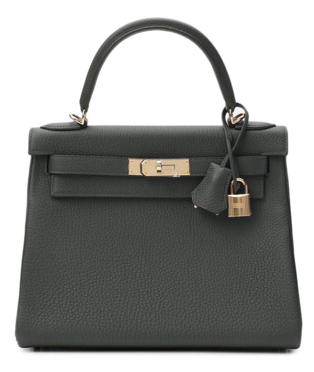 HERMES Серая кожаная сумка с короткими ручками, фото 6