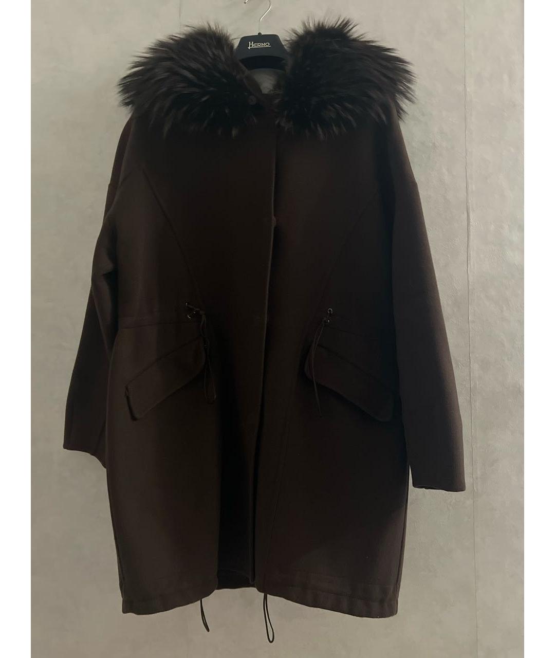 ERMANNO SCERVINO Коричневое шерстяное пальто, фото 7