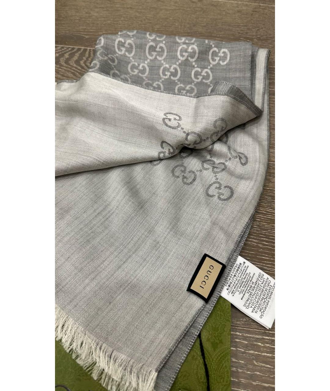 GUCCI Серый шерстяной шарф, фото 4