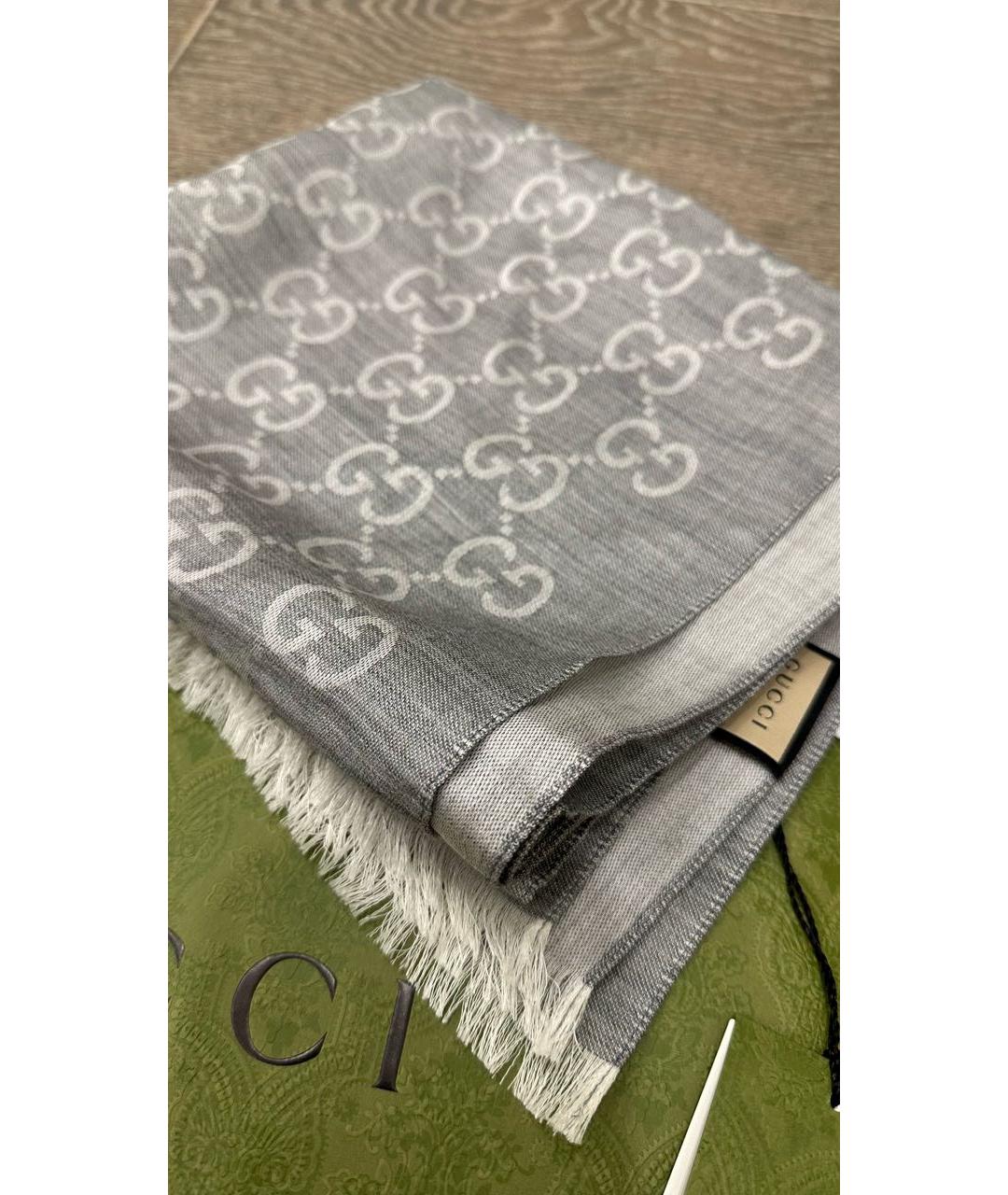 GUCCI Серый шерстяной шарф, фото 3