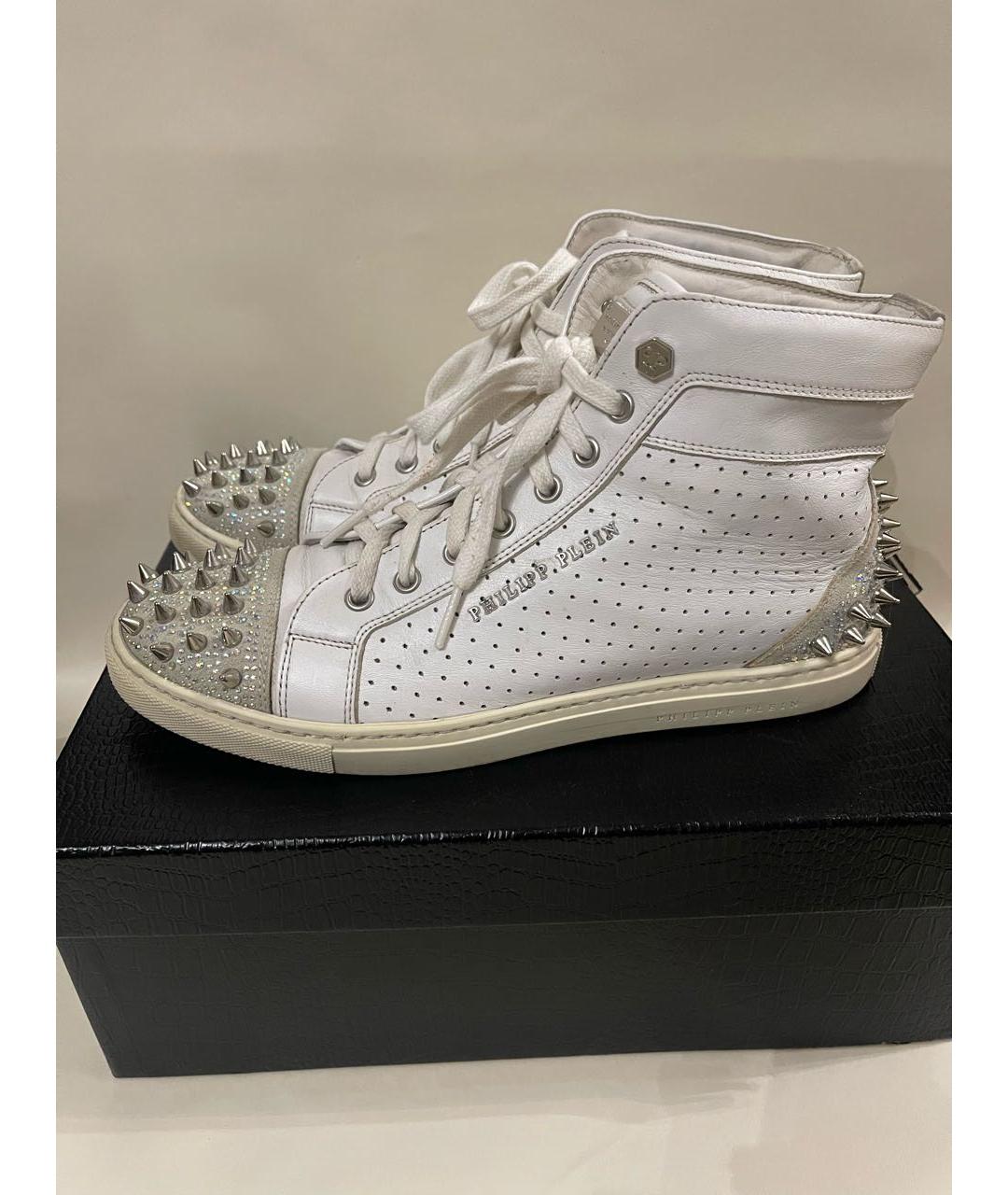 PHILIPP PLEIN Белые кожаные кеды, фото 2