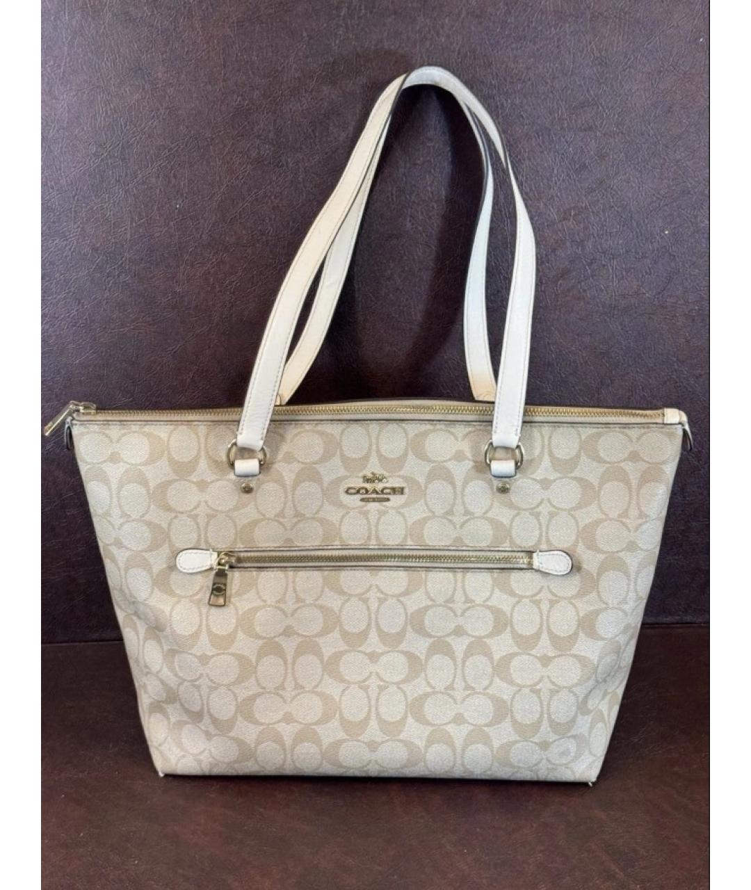 COACH Бежевая кожаная сумка с короткими ручками, фото 2