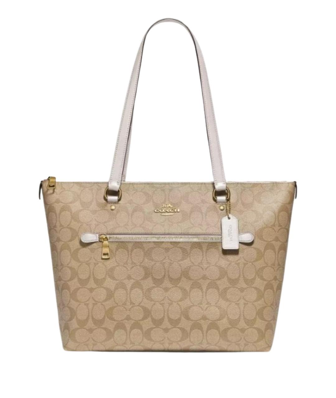 COACH Бежевая кожаная сумка с короткими ручками, фото 1