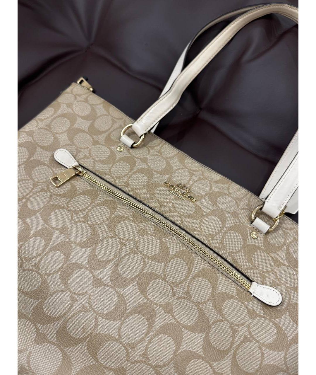 COACH Бежевая кожаная сумка с короткими ручками, фото 4