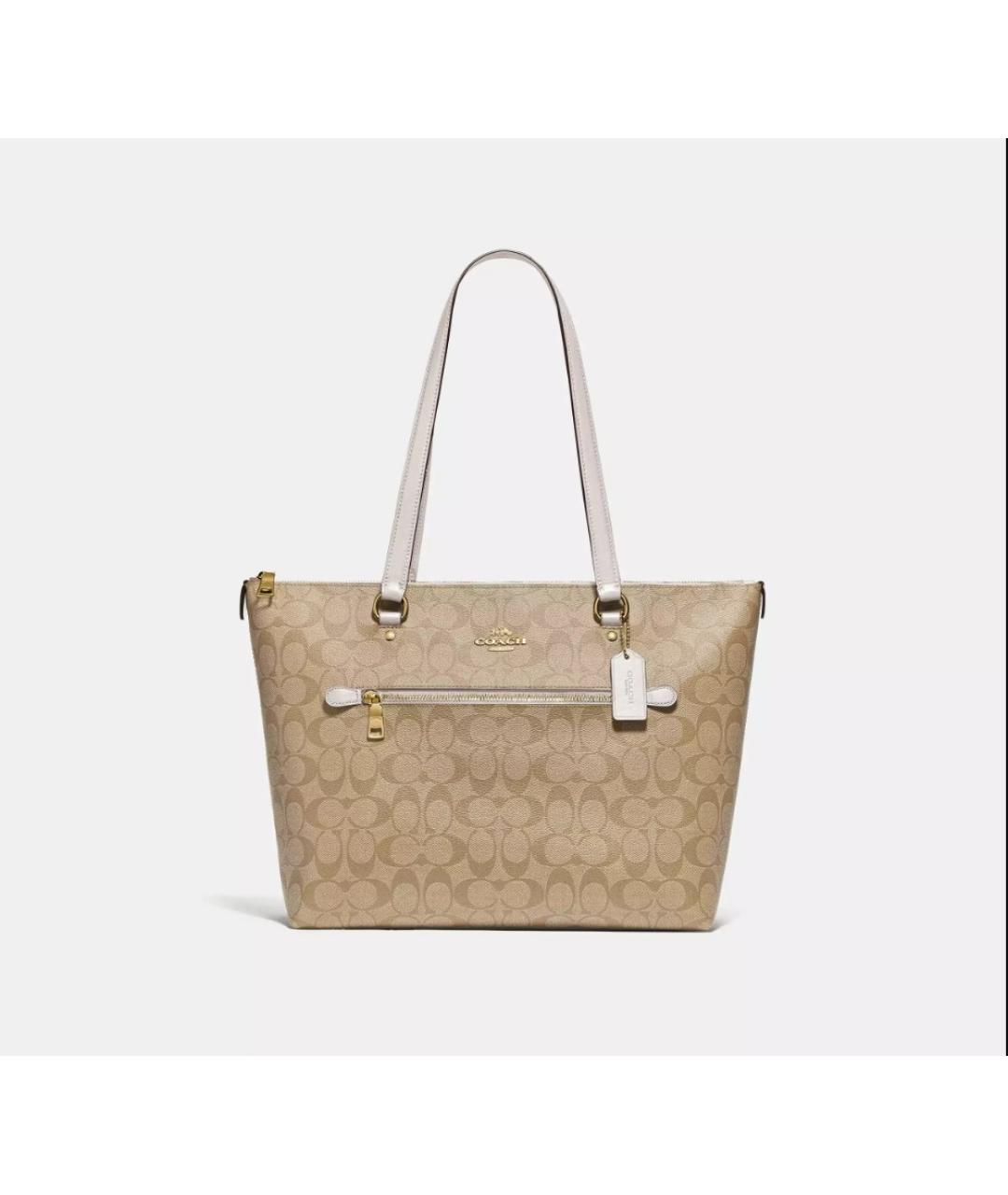 COACH Бежевая кожаная сумка с короткими ручками, фото 8