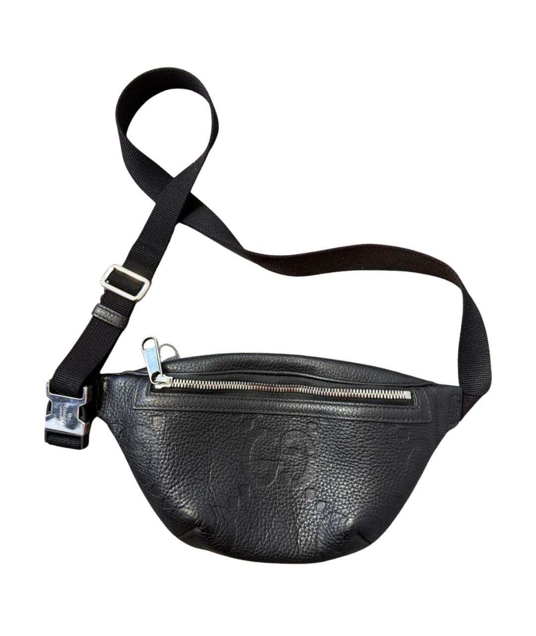 GUCCI Черная кожаная поясная сумка, фото 1