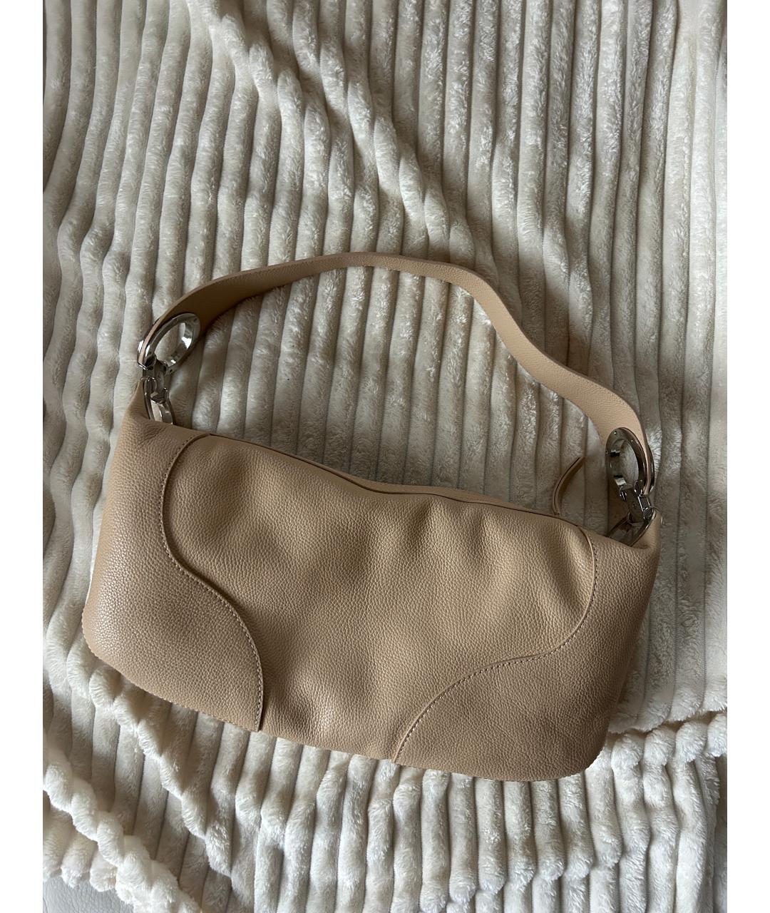 BY FAR Бежевая кожаная сумка с короткими ручками, фото 7