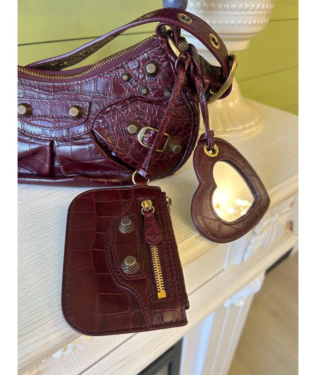 BALENCIAGA Бордовая кожаная сумка через плечо, фото 2