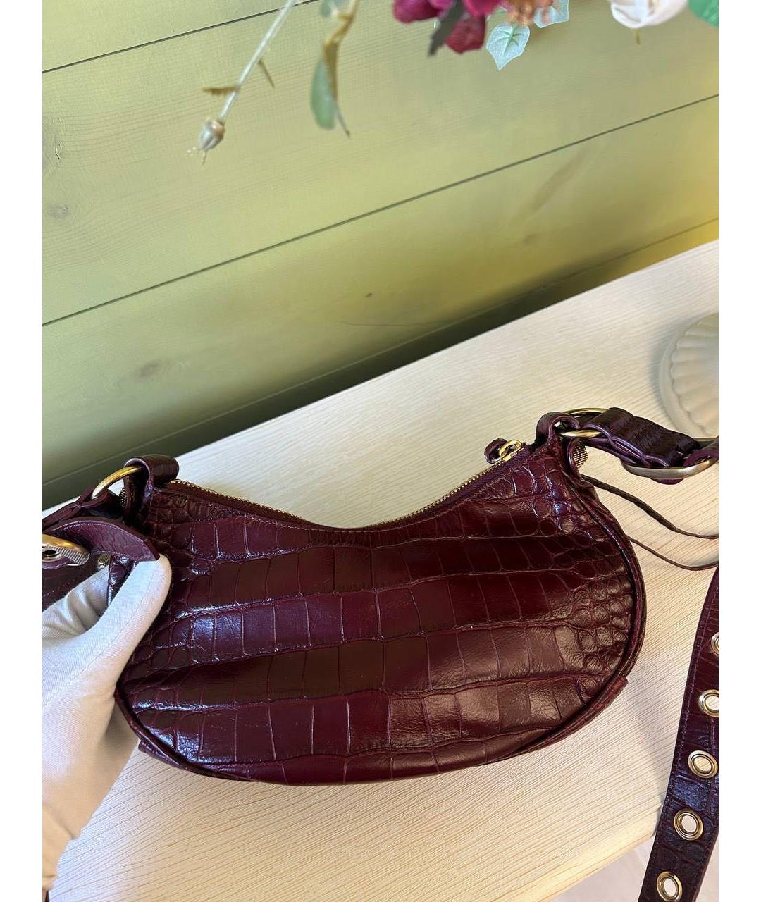 BALENCIAGA Бордовая кожаная сумка через плечо, фото 7