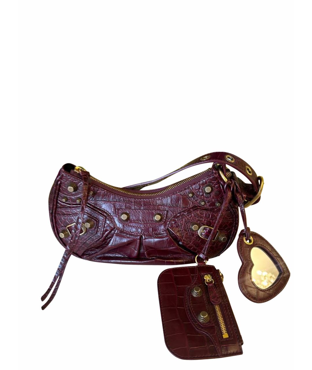 BALENCIAGA Бордовая кожаная сумка через плечо, фото 1