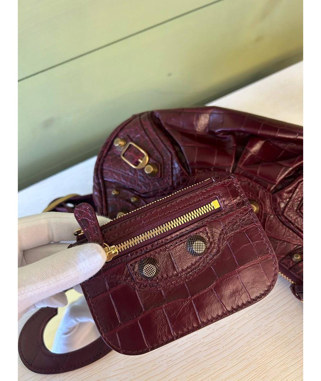 BALENCIAGA Бордовая кожаная сумка через плечо, фото 6